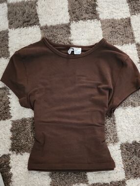 H&M Brown Cropped Crewneck Tee